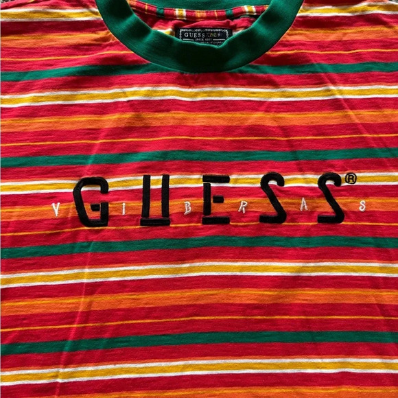 GUESS x J Balvin Collab Short Sleeve Striped T-Shirt Heavyweight Size Medium - Picture 2 of 4